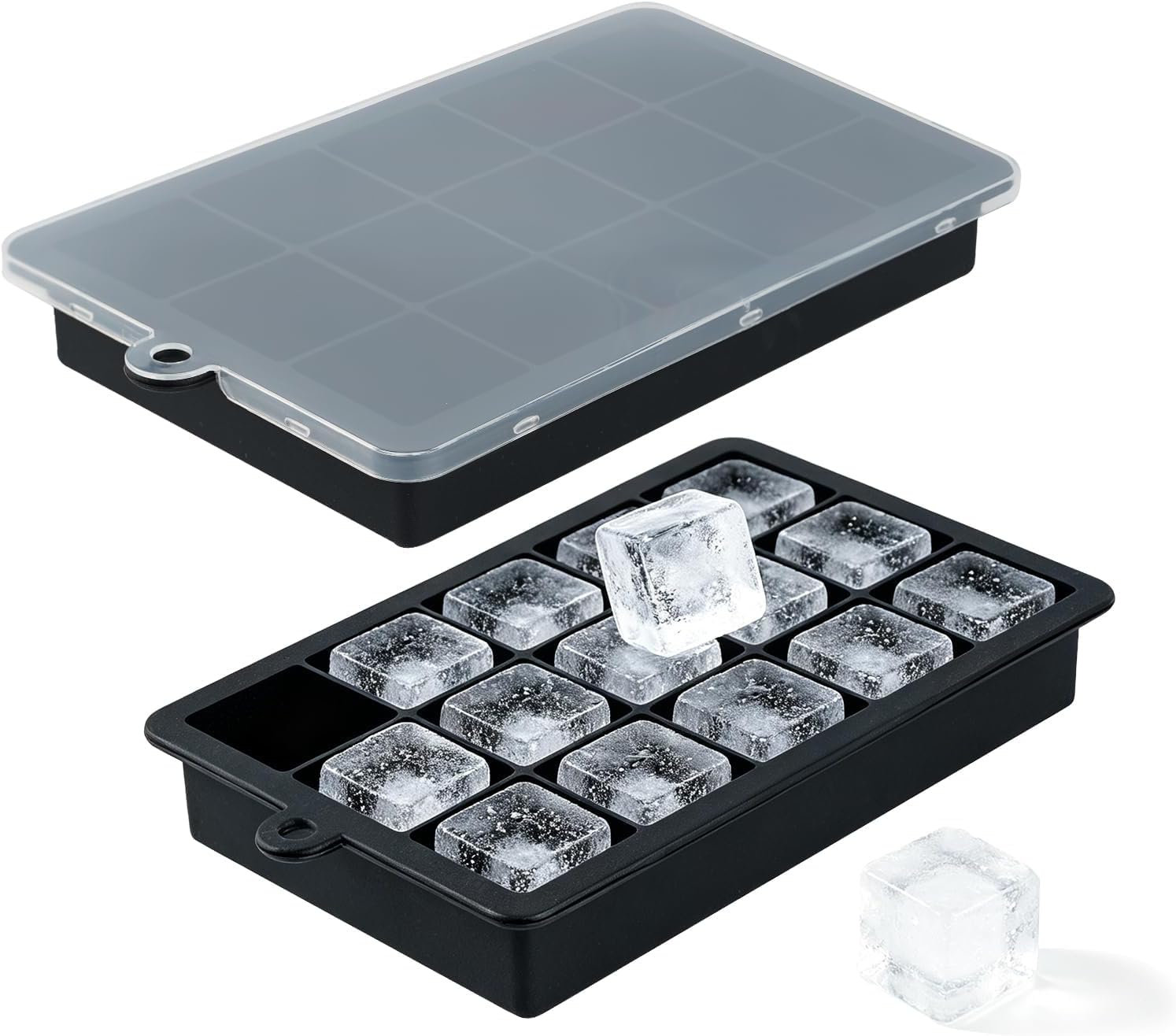 Silicone Ice Cube Trays with Lid - 15 Square Ice Cubes for Daily Use-2pack