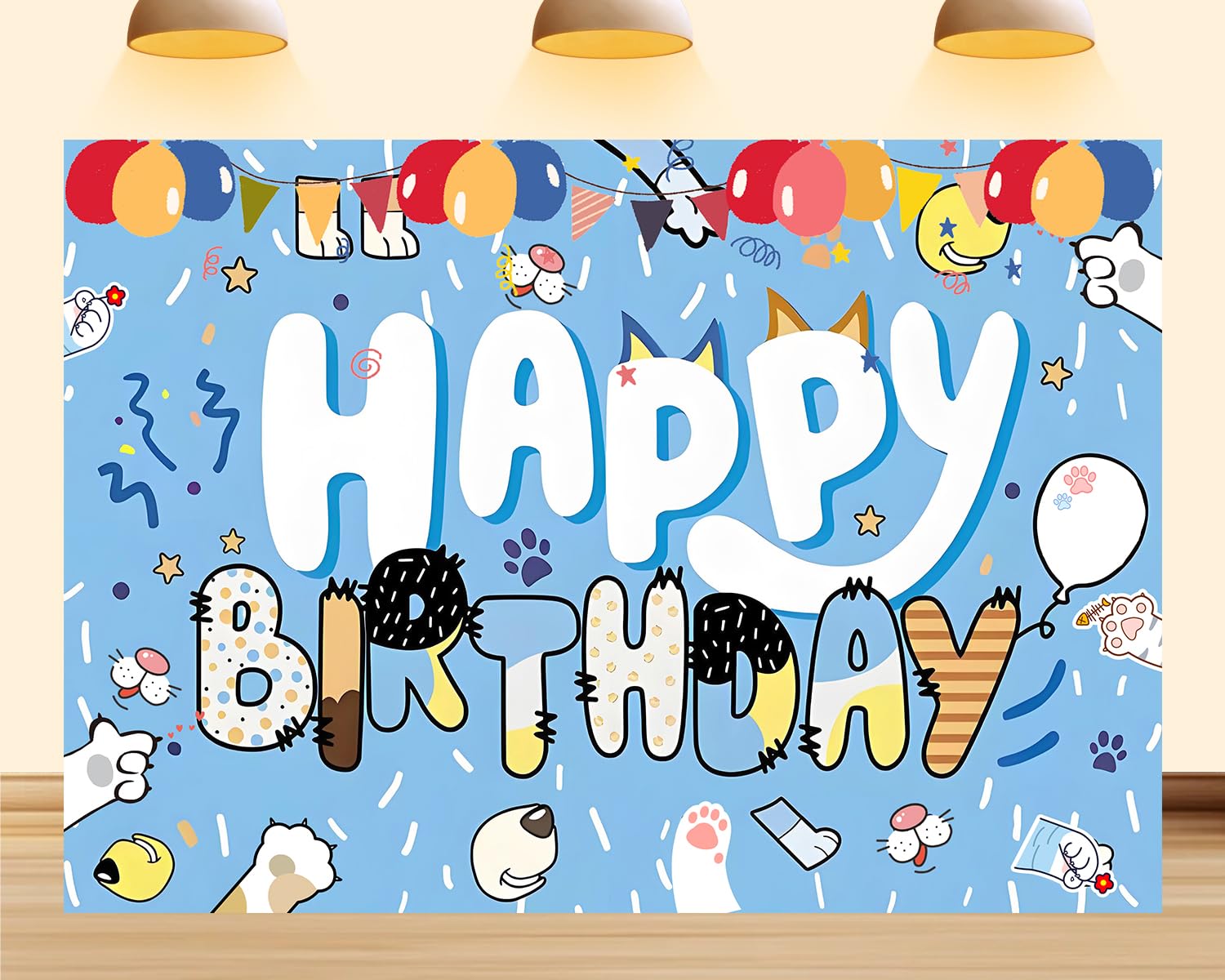 6X4ft Dog Blue Birthday Backdrop Party Decorations Cartoon Happy Birthday Cute Dog Balloon Blue Paw Model Photography Background for Kids Photo Booth