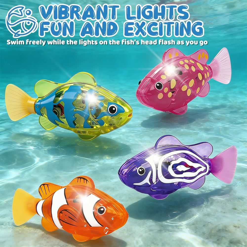 XPJBKC Robo Fish – Lot De 6 Poissons Robots – Lumineux, Nage Dans L'eau – Pour Bain, Aquarium, Chat
