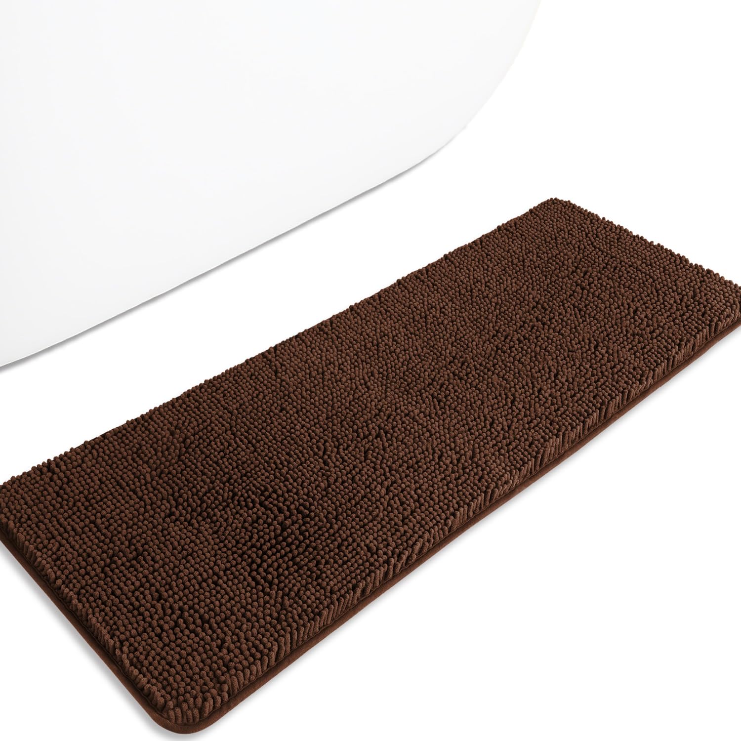 PureSwan Brown 47 x 17 Bathroom Rugs – Absorbent and Washable Bath Mat, Non-Slip, Thick Soft Chenille Bath Rugs for Bathroom Floor, Shower, Sink