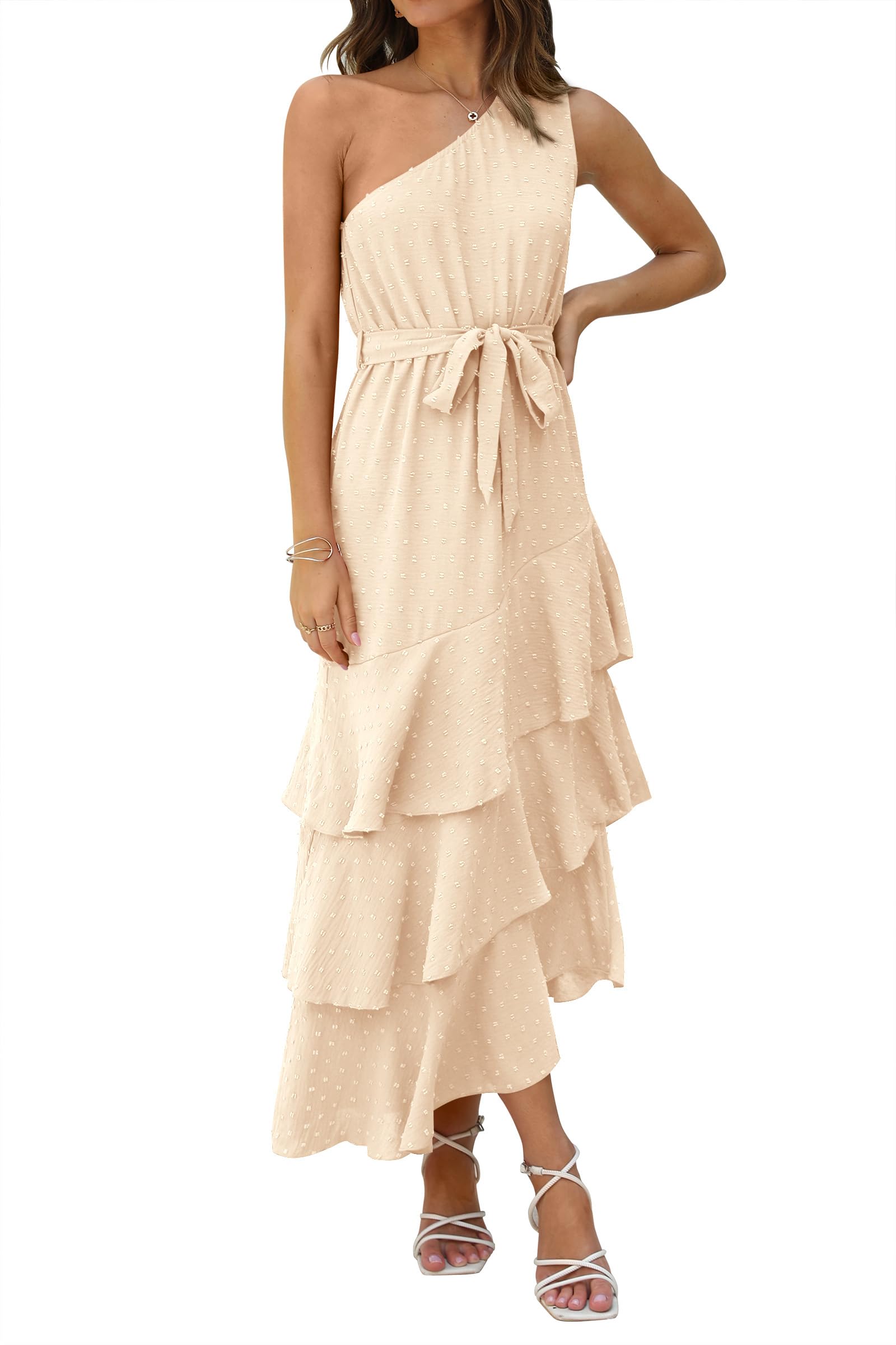PRETTYGARDEN Women's Summer Floral Sundress Casual One Shoulder Tiered Ruffle Flowy Midi Beach Boho Dresses