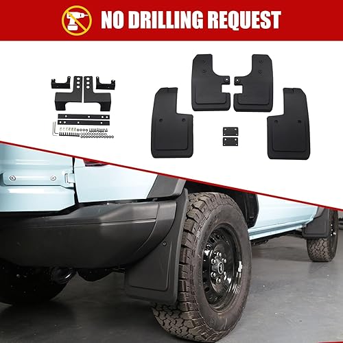 Miniatura 5 de Bestview Aletas de barro compatibles con accesorios Ford Bronco de 24 puertas 2021 2022 2023, no requiere perforación, 4 piezas delanteras y traseras