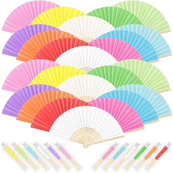 iZoeL Pack of 24 Hand Fans Colorful Fans Wedding Macaron Paper Fans Wedding Fans Pocket Fans Folding Fans Color Hand Fans Guest Gift for Wedding Summer Party with Bag Macaroon