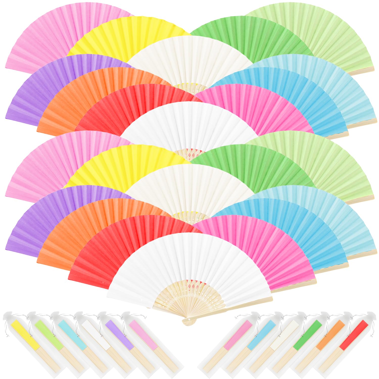 iZoeL 24 Pack Folding Hand Fans, Paper Bamboo Fans in 12 Colours, Portable Spanish Style Handheld Fan for Weddings, Church, Birthday Parties, Wall Decoration, DIY Crafts & Summer Cooling Vintage โ image 1