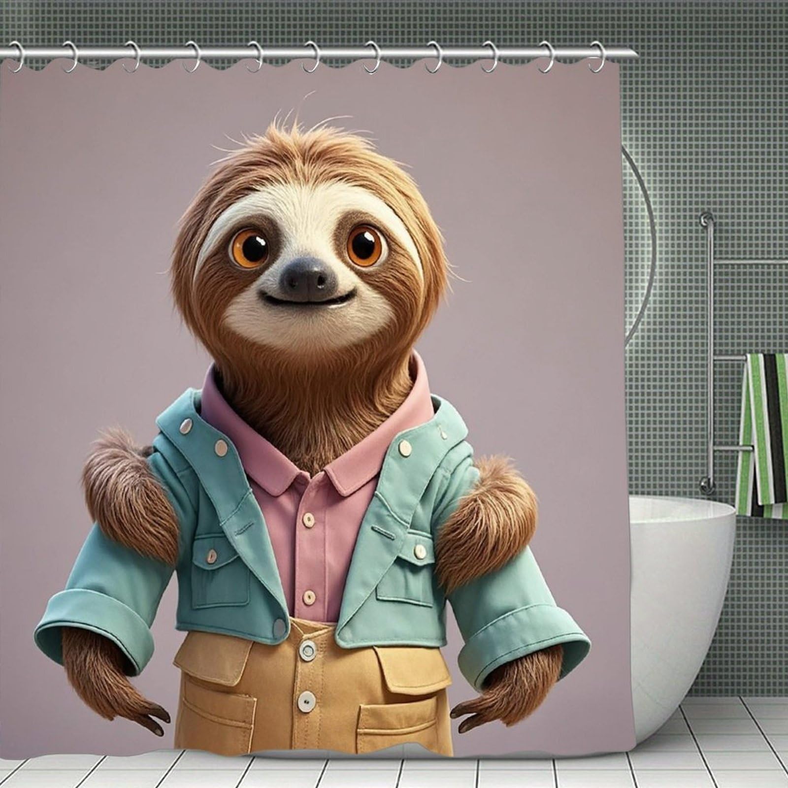 FekiLoot Sloth Shower Curtain Minimalist Thick Bathroom Curtain Washable Modern Bathroom Shower Curtain Heavy Duty Waterproof Cloth Bath Curtain with Hooks 70.8"x70.8"