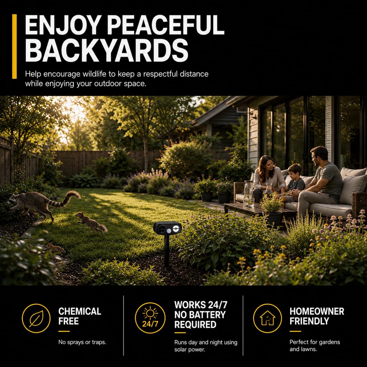 LBingbrother Solar Ultraschall Tierabwehrgeräte mit Bewegungserkennung Wasserdicht, Katzenschreck Outdoor Eichhörnchen Kaninchen Vogel Hund Waschbär Abschreckungen Tiervertreiber für Hof Garten