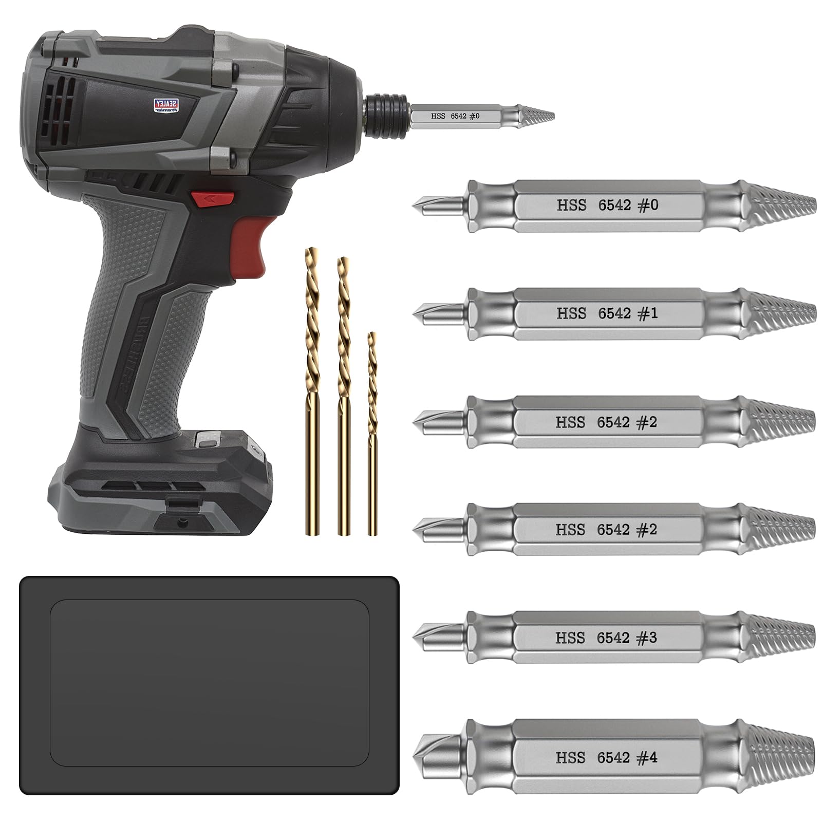 9pcs Screw Extractor Set 6pcs Damaged Screw Extractor with 3pcs Twist Drill Bits 63-65 HRC HSS 6542 Damaged Screw Removal Tool