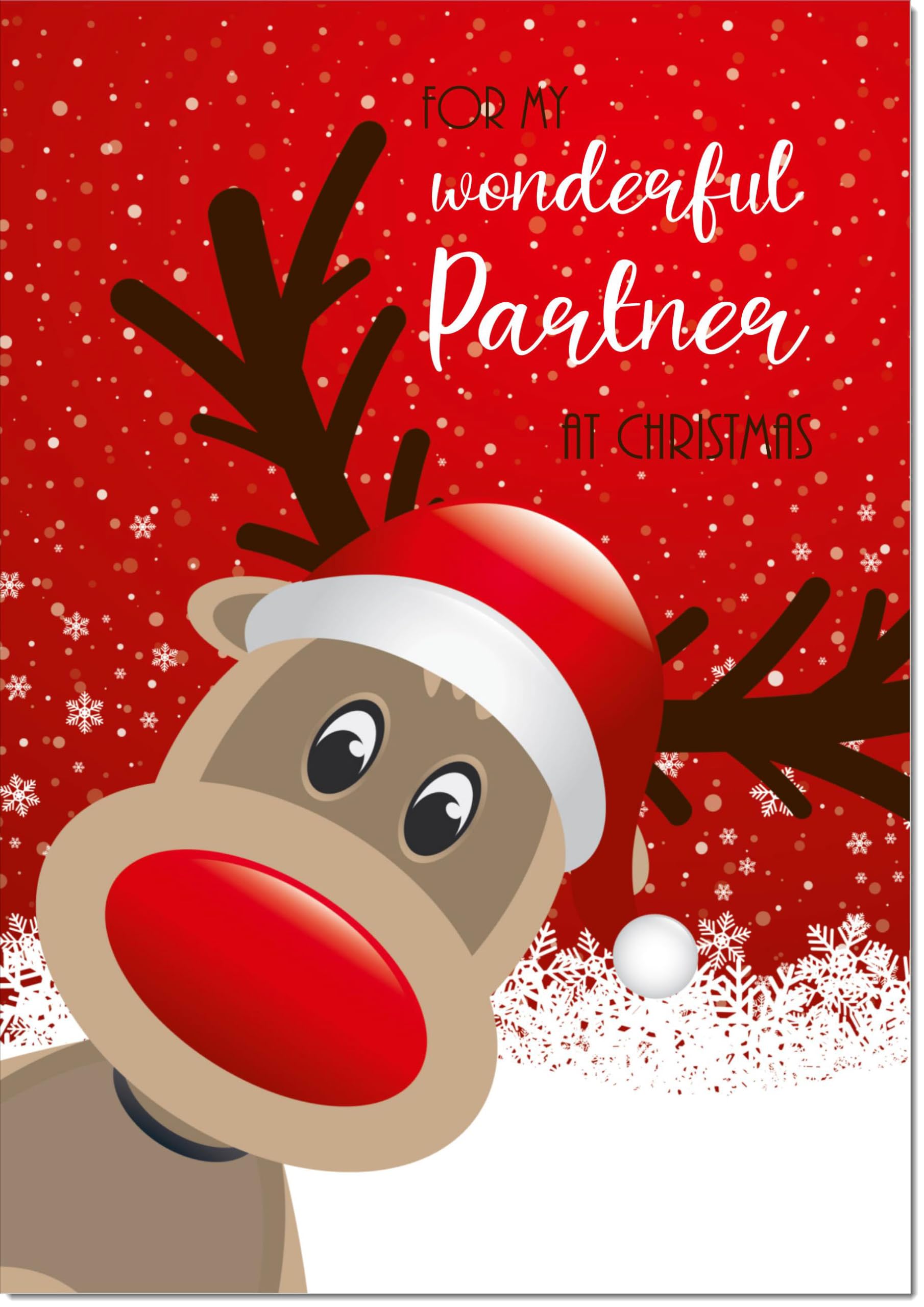doodlecards Partner Christmas Card Rudolph in Snow Large A4 Size Christmas Card for Partner with Plain Envelope — image 1