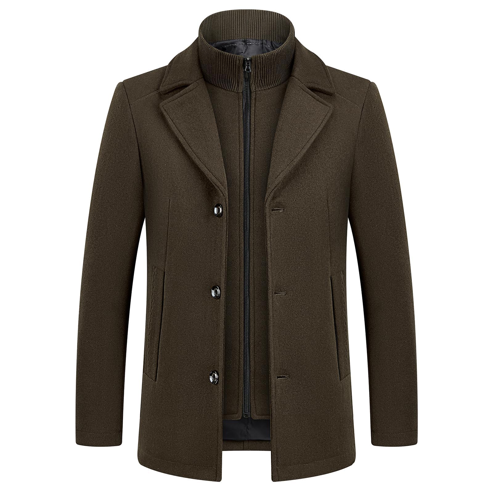 Winterjas Korte Jas Heren Wollen Jas Opstaande Kraag Heren Winterjas Warme Korte Slim Fit Winterjas Zakelijk Met Afneembare Sjaal (Color : Schwarz, Size : XL Winterjas Korte Jas Heren Wollen Jas Opstaande Kraag Heren Winterjas Warme Korte Slim Fit Winterjas Zakelijk Met Afneembare Sjaal (Color : Schwarz, Size : XL