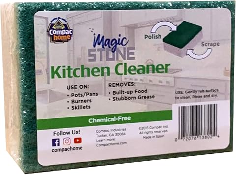 Compac Home Magic-Stone Kitchen Cleaner Scrub - 2-Sided Scouring Brick/Sponge, Easily Removes Stubborn Grime, Grease, Food from Oven Trays, Pans, Cookie Sheets, 1 Count