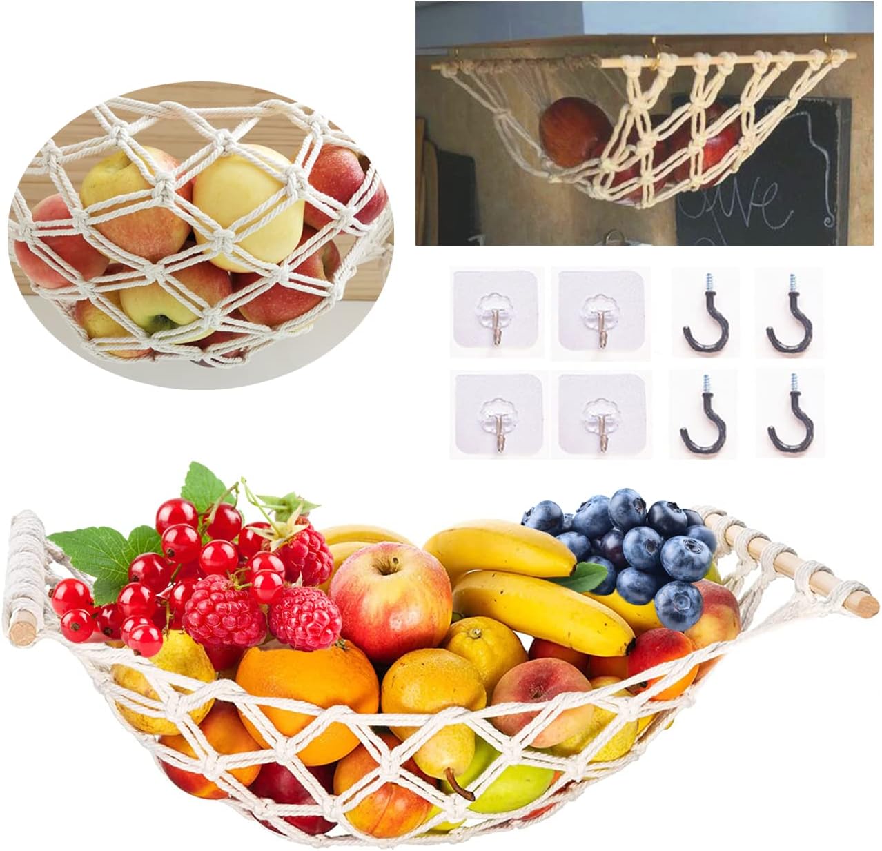Cessfle Macrame Fruit Hammock, Fruit Hammock for Kitchen