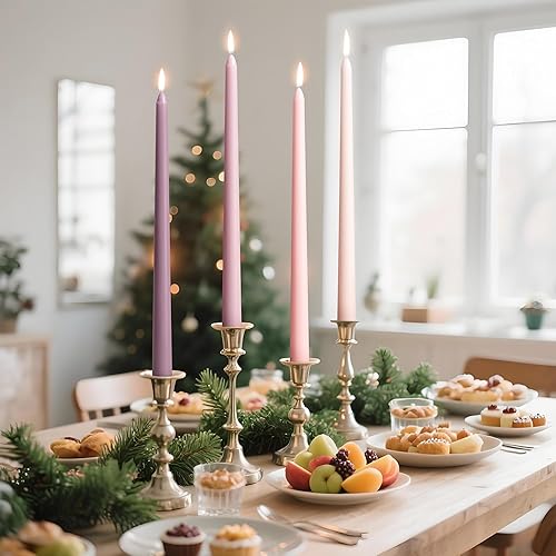 Miniatura 6 de Viyffo - Velas cónicas de 12 pulgadas rosa con un toque púrpura, juego de 4, sin aroma, inodoras, largas y altas, para candelabros, velas cónicas