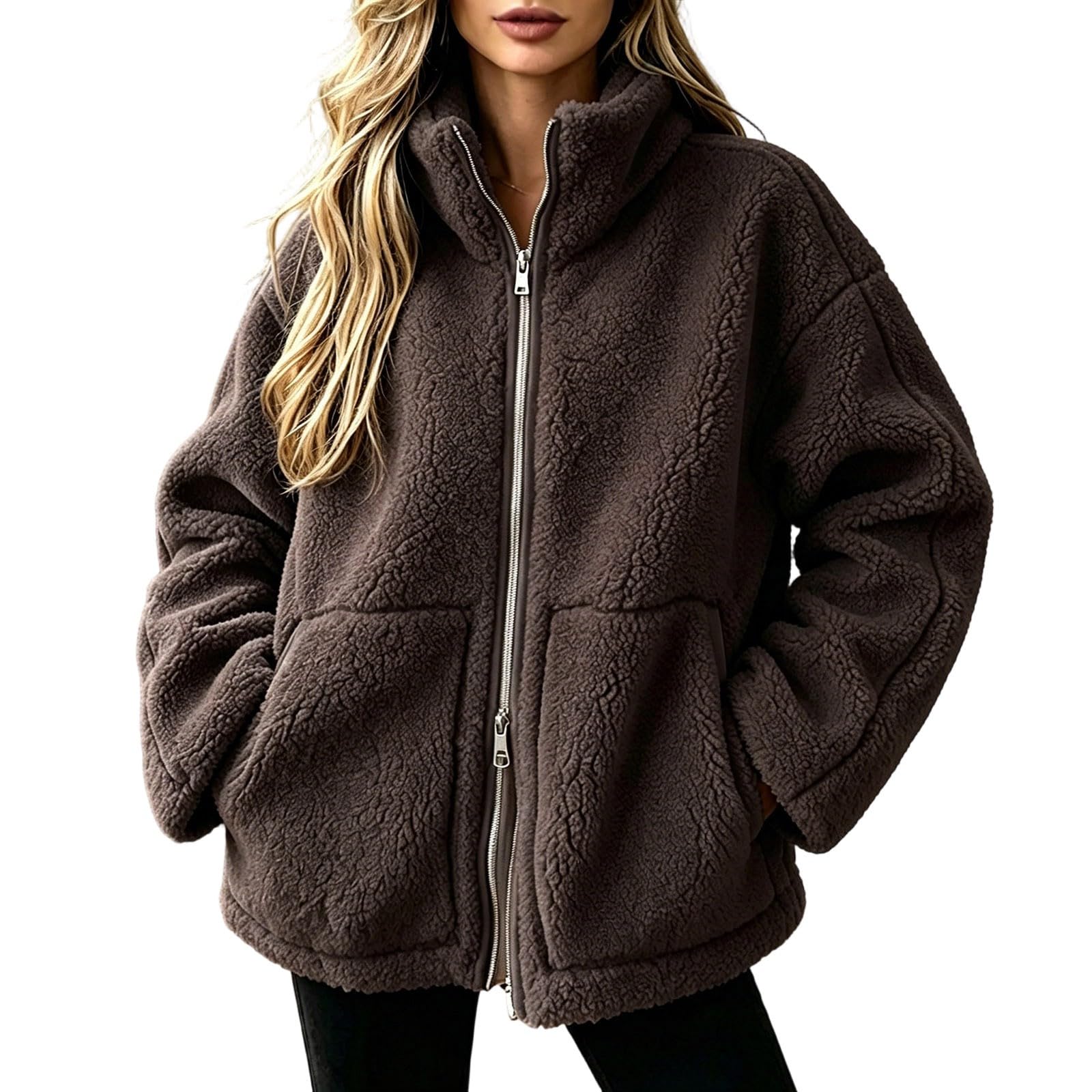 Damen Fleecejacke mit Durchgehendem Reißverschluss Stehkragen Damen Leichte Fleece Jacke Outdoor Warme Damenjacke für Wandern und Freizeit