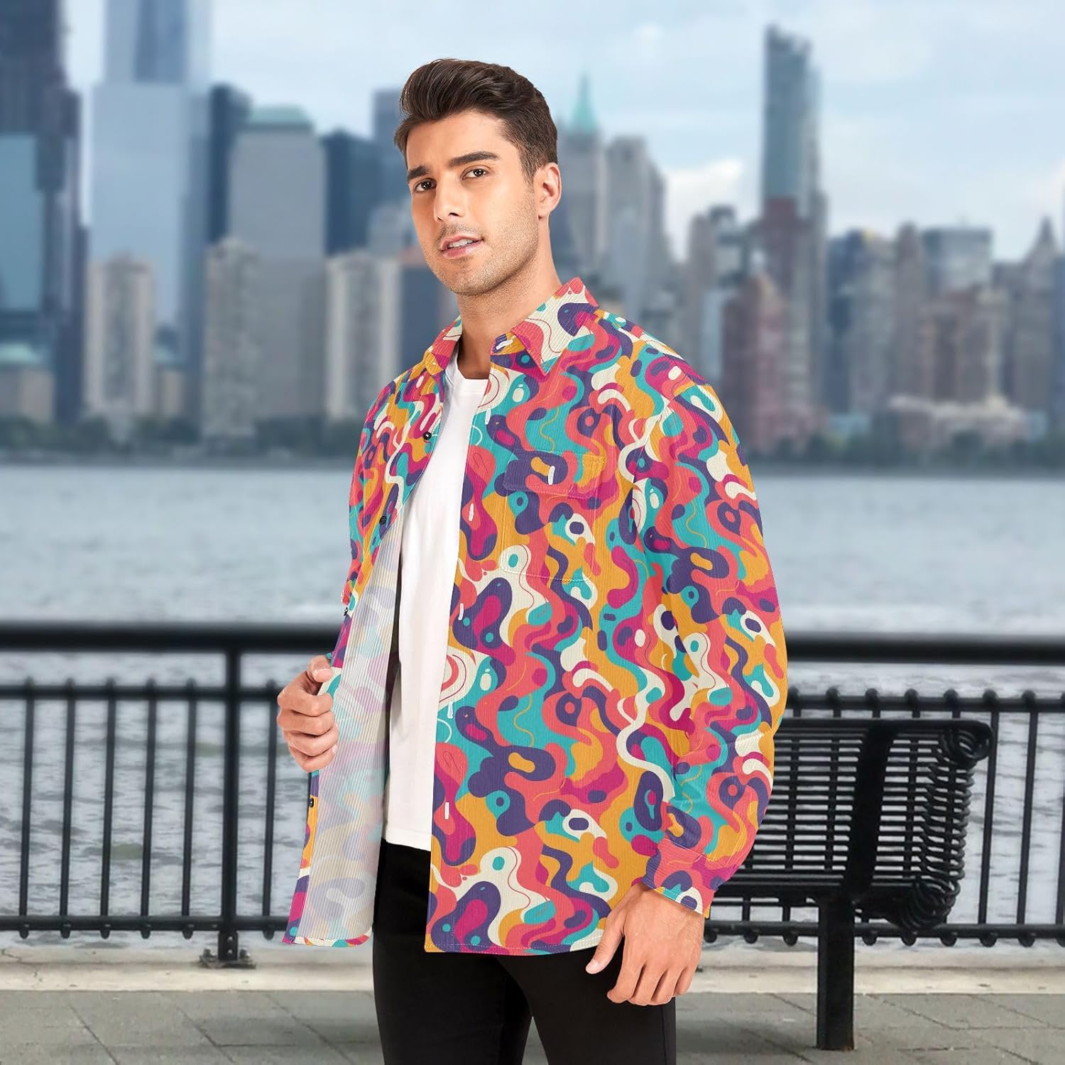 KLL Abstract Camouflage Print Pattern Women's Men's Regular Fit Rugby Shirts Daily Wear Long Sleeve Blouse