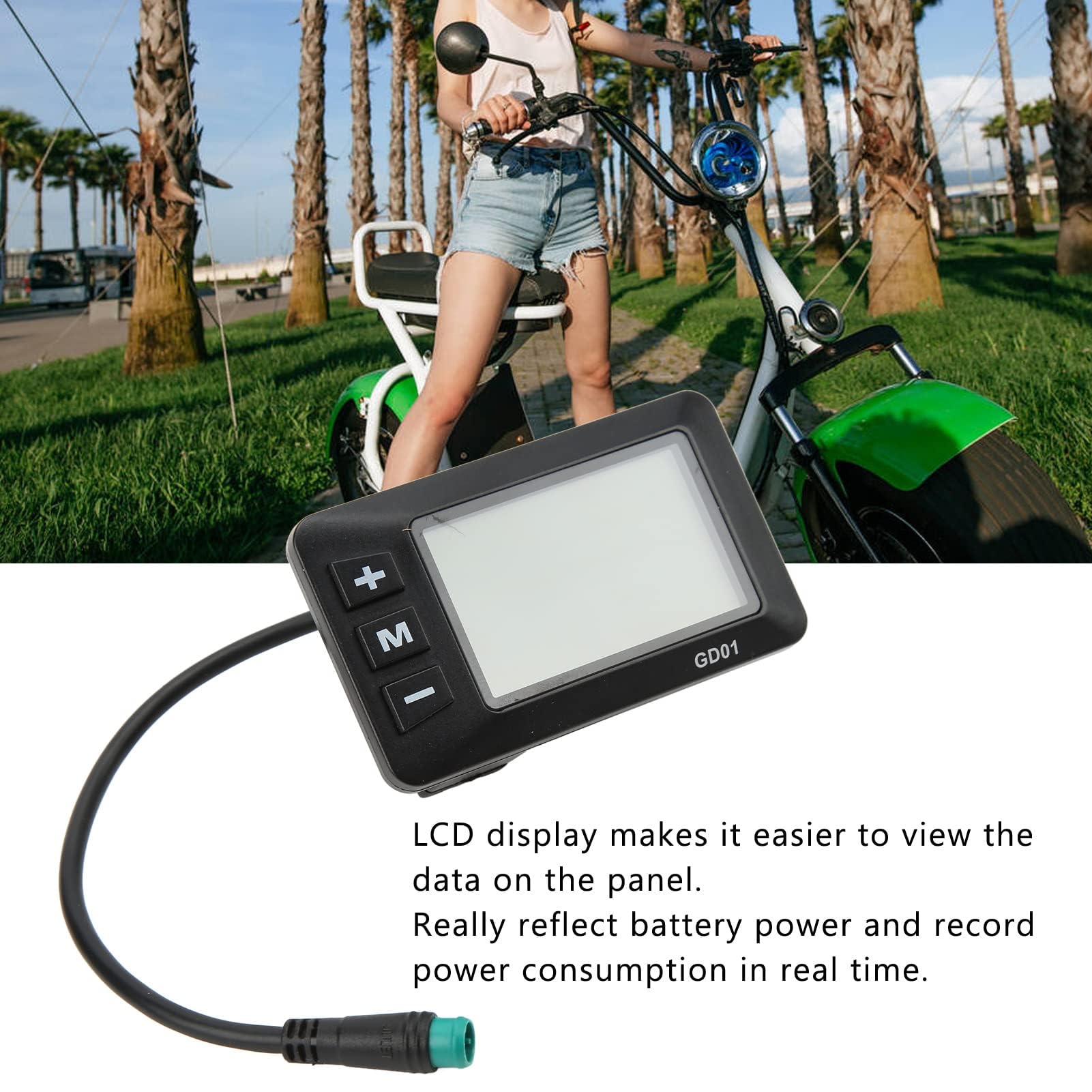 LCD Display, 36V 48V GD01 Anzeige mit wasserdichter 5-Pin Schnittstelle für 22.2mm Lenker