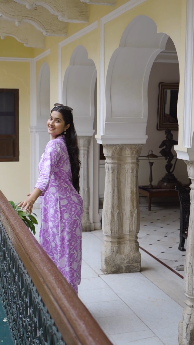 Buy Shrivani Floral Printed Pure Cotton A-Line Kurti With Trousers