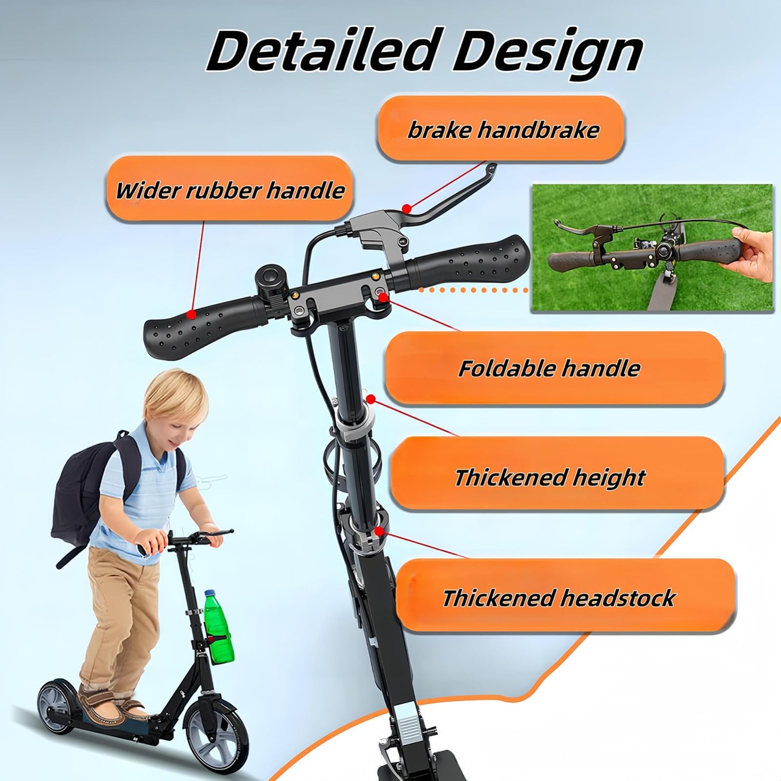 City Scooter Monopattino Per Adulti Ruote Da 230 Mm PU Big Wheel, Pieghevole E Regolabile In Altezza Con Freni E Ammortizzatori, Capacità Di Carico 150 Kg
