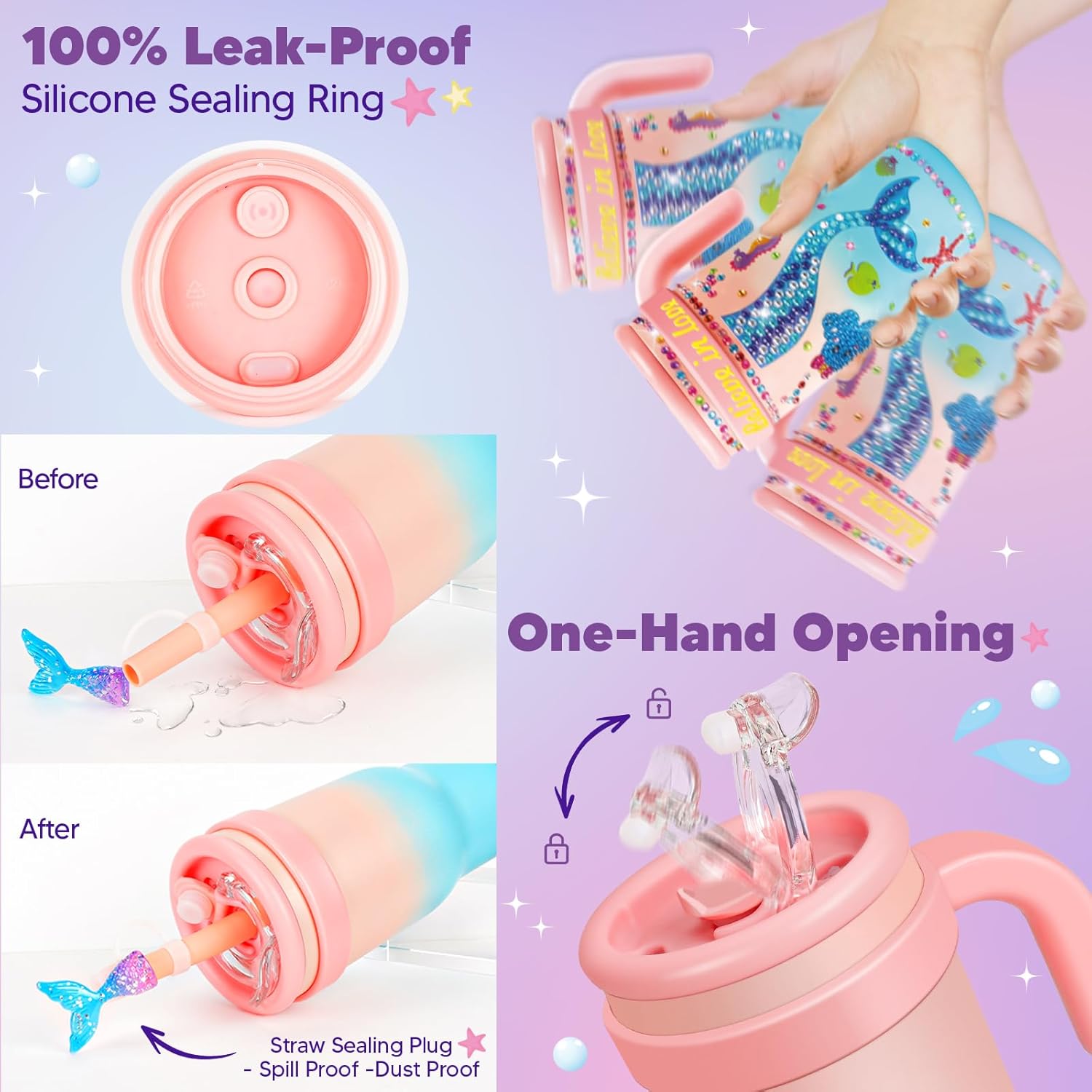 Decorate Your Own Water Bottle Kits for Girls- 4 5 6 7 8 Year Old Mermaid Painting Crafts, Fun Arts and Crafts for Kids Ages 4-6-8-10, Birthday Toys for Girls(Mermaid)