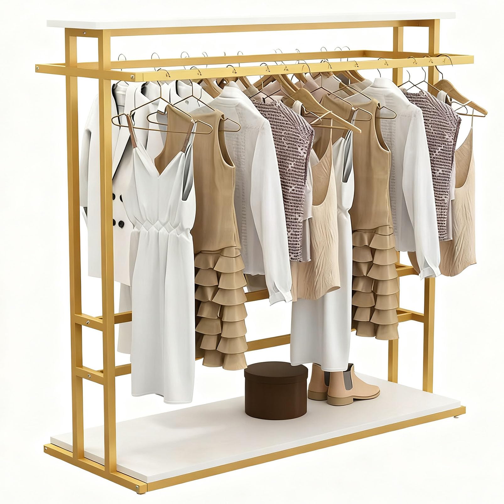 Porte-vêtements moderne double tige en métal portant penderie stable