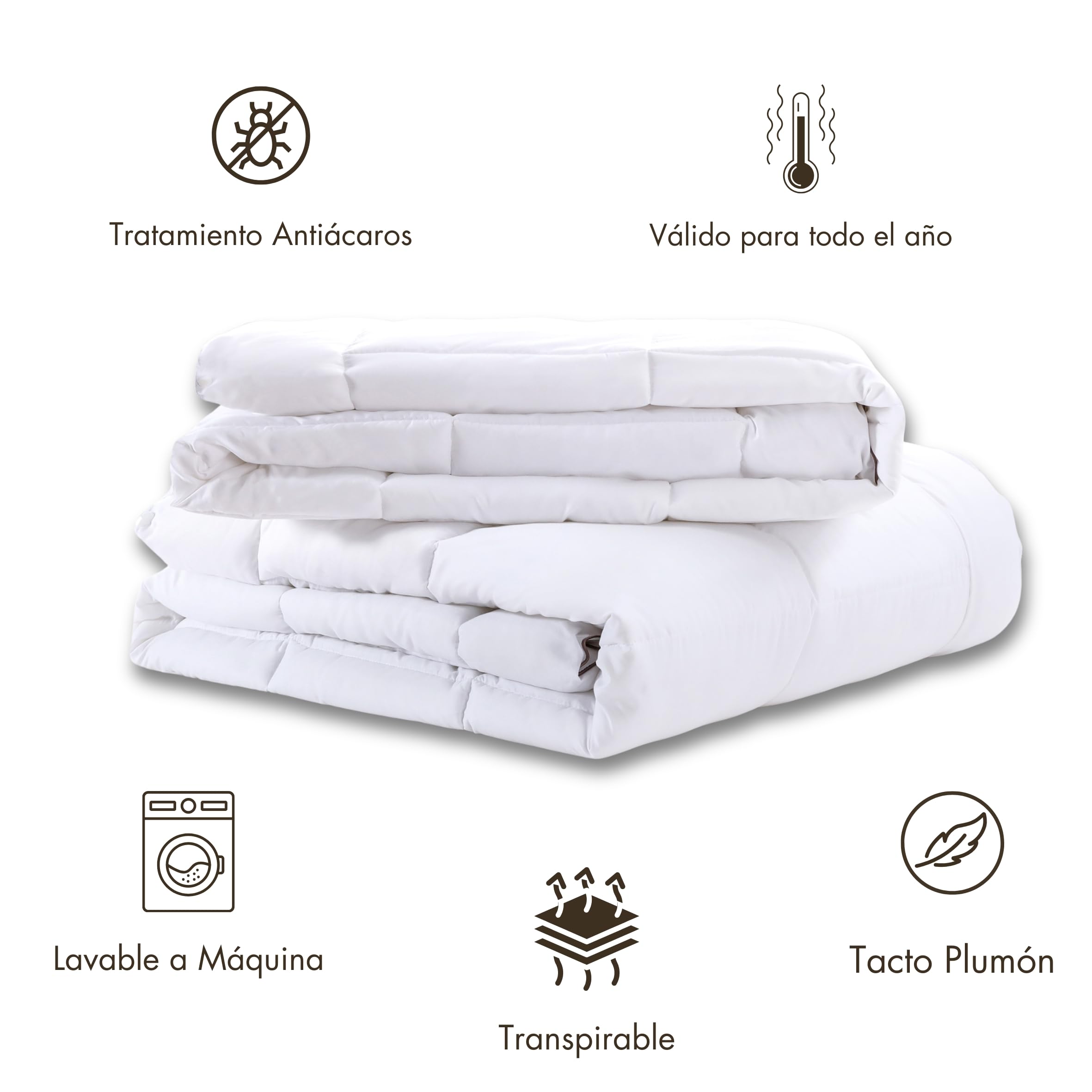 NORA HOME Relleno Nordico Cama 150 4 Estaciones. Conjunto 2 Edredones Antiácaros Fibra 3D. Nivel Térmico hasta 4.5/5. Tacto Plumón. 3 en 1 (125+250=375 gr/m²). Acabado Doble Costura y Bordonado - Duo