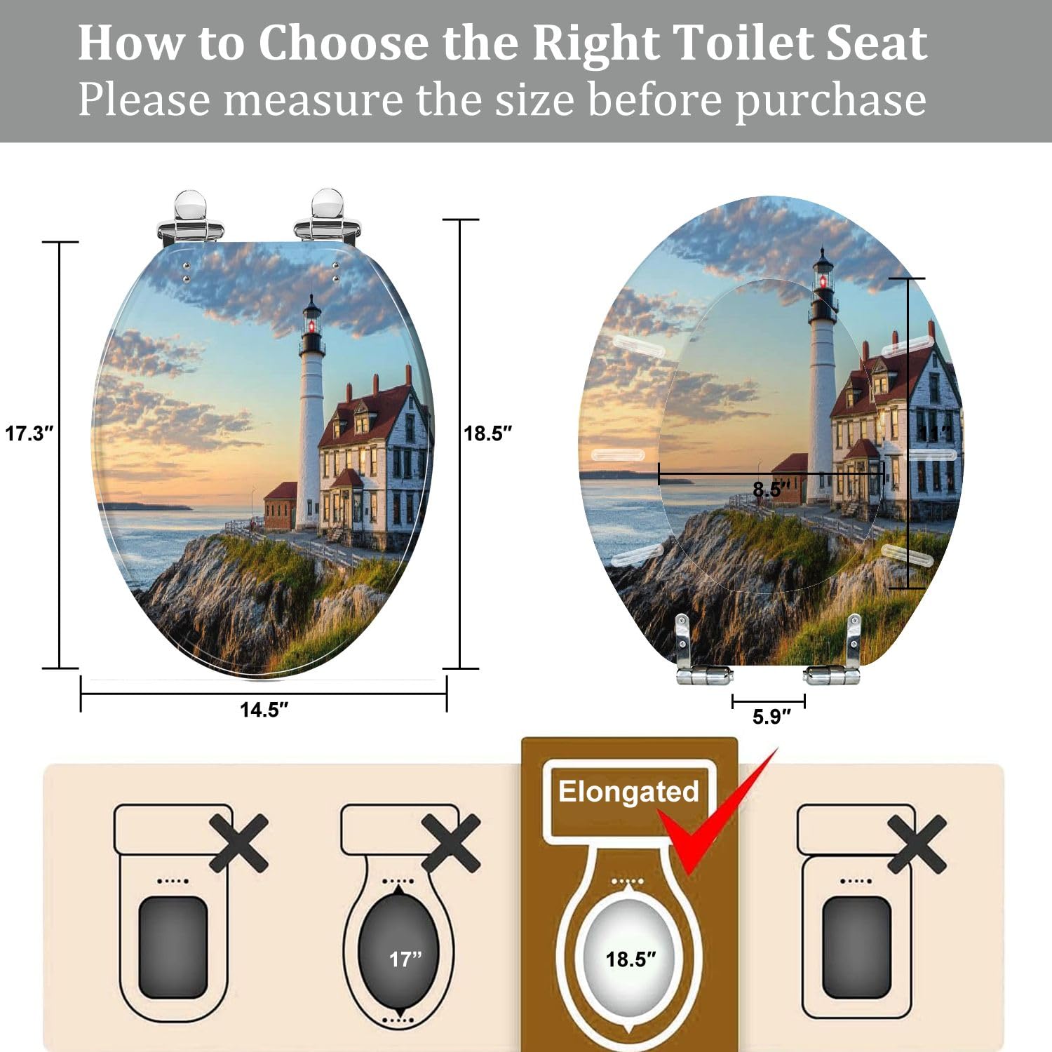 Asiento de inodoro alargado de resina Sunrise para baño