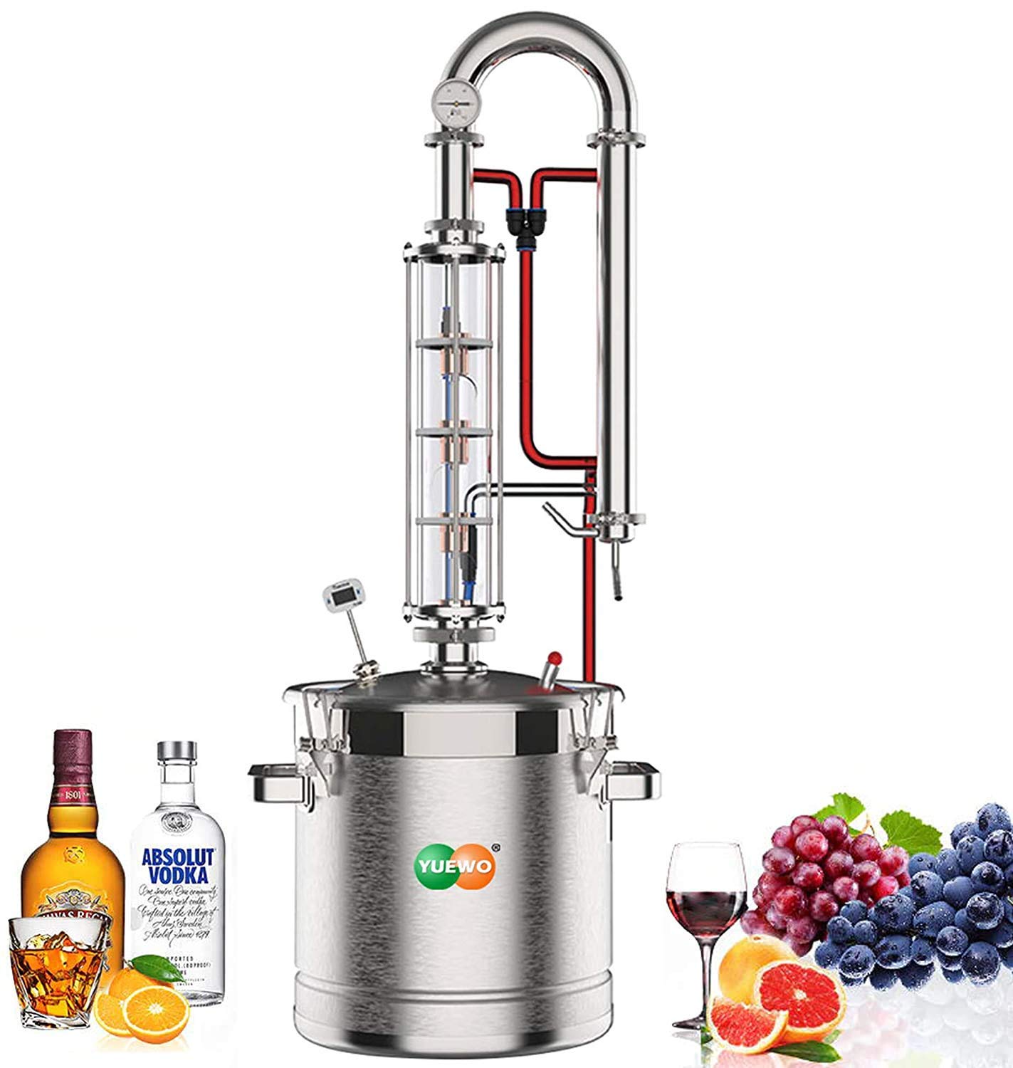 hzexun5.8 Gal 22 litres Water Distiller Ethanol Moonshine Still Kit Complete with Thumper Whiskey Barrel Home Brewing Kit for Home Countertop (5.8Gal/22Litres)