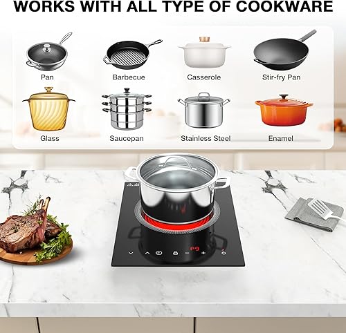 Miniatura 4 de Cocina eléctrica de un solo quemador, estufa eléctrica de 110 V 1800 W con control táctil LED, estufa portátil 9 niveles de potencia, temporizador