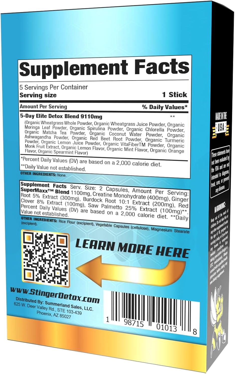 Stinger Detox 5-Day Elite Detox Extra Strength Cleanse | 5 Stick Packs | Over 15 Organic Vegetables & Plant-Based Ingredients | All Natural, GMO-Free & Vegan-Safe