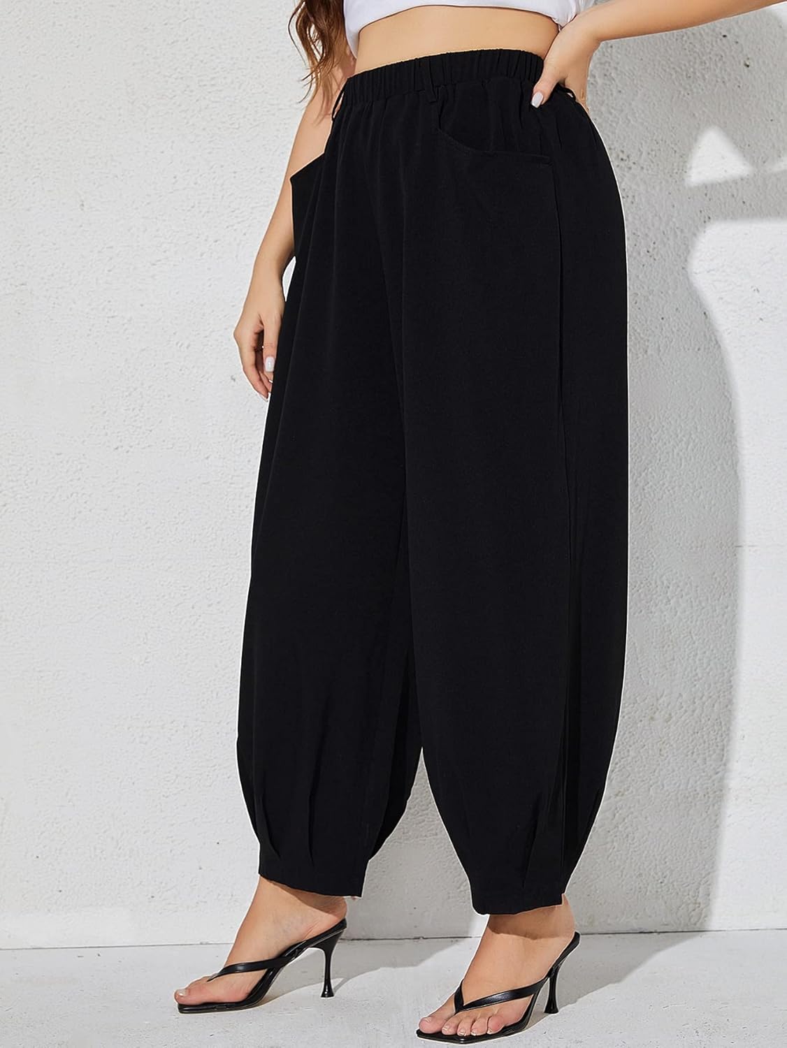 AntaQuyaN Plus Size Pants Women Plus Solid Carrot Pants Plus Size Pants Women Color Black Size XX-Large