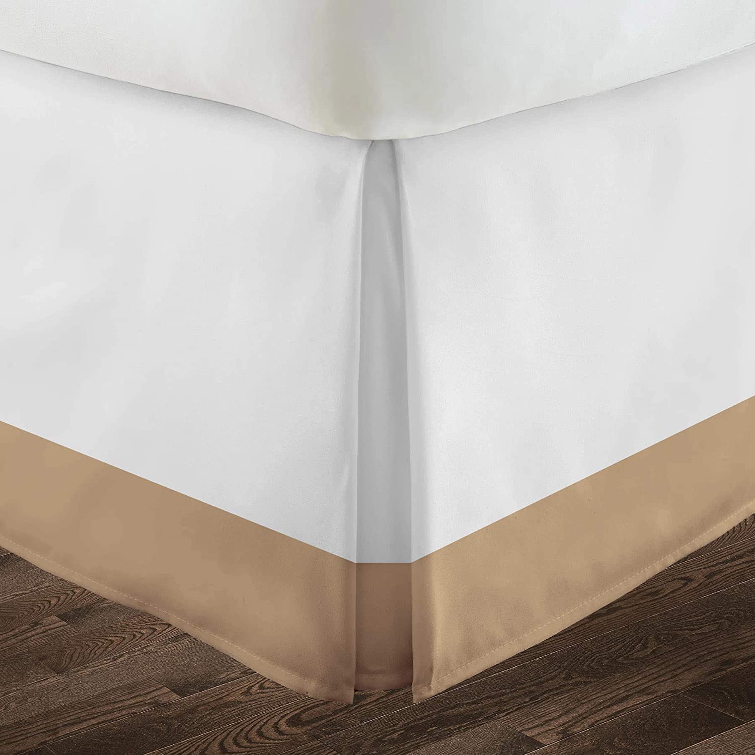 Pashmina 38,1 cm langer Bettrock zweifarbig, 1 x Bettrock aus ägyptischer Baumwolle, plissierter Bettrock aus klassischer Polyester, staubgerüscht, Hotelqualität, einfache Passform (Taupe, Einzelbett)