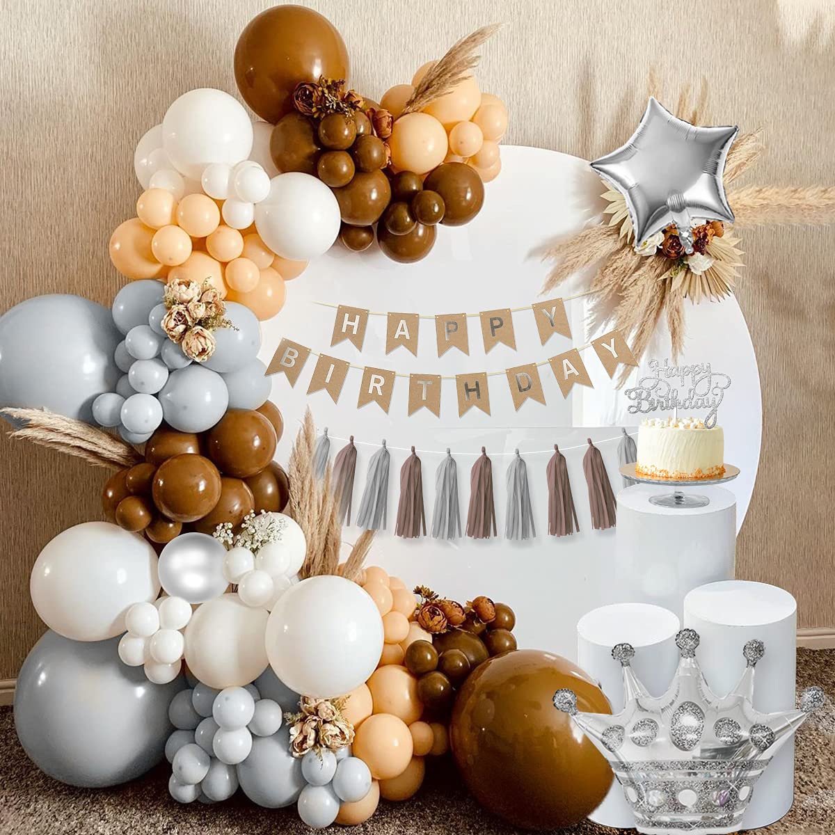 Buy Brown Birthday Decorations, Brown Balloons, Beige Balloons, White ...