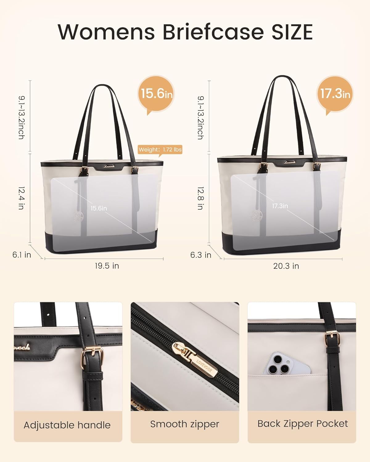 LOVEVOOK Work Tote Bag for Women 15.6 Inch Laptop Computer Bags with Cup Holder, Large Teacher Bag Briefcase for Business Office Travel Black-White, Nylon&PU