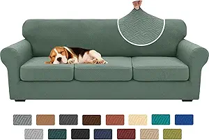 XINEAGE New 4 Pieces Extra Large Couch Covers for 3 Cushion Sofa Super Stretch Sofa Cover for 3 Large Seat Cushion Universal Slip Cover for Living Room (Pea Green), 91"-110"(3 Cushions)