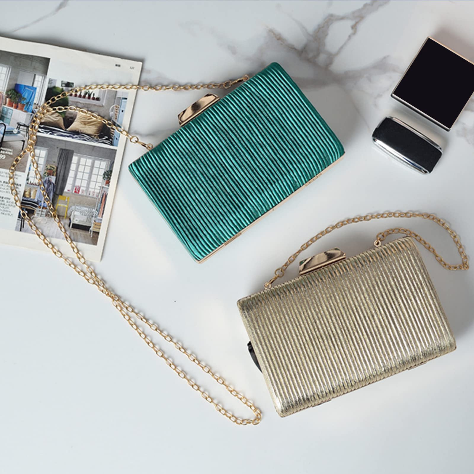 CORIOS Bolso de Fiesta para Mujer Clutch de Cuero PU Elegante Bolsos Bandolera Brillante Bolsa de Noche Bolso de Boda Bolso de Hombro para Fiesta de Graduación Boda Banquete Dorado