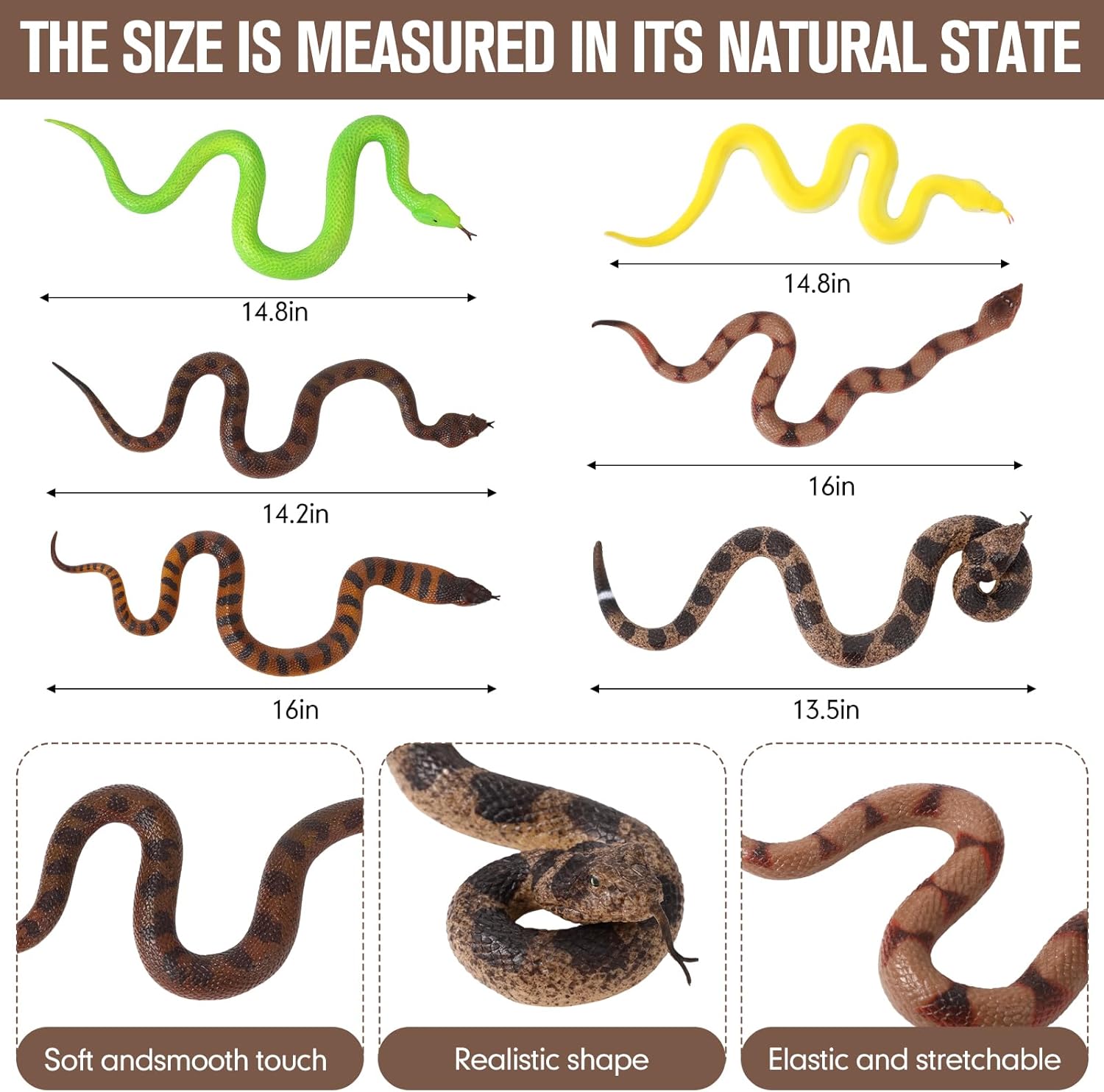 6pcs Fake Snakes Prank, Soft Rubber Snake Realistic Keep Birds Away, Lifelike Fake Animal Toy Scary Figurine for Pranks, Halloween Party Decorations, and Educational Purposes Supply