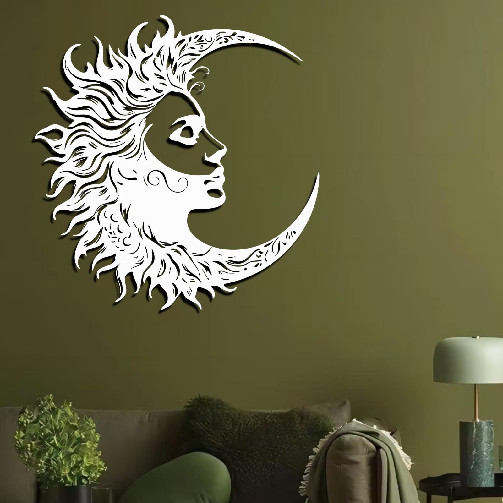 Décoration murale métal soleil et lune géante 97x100 cm style bohème