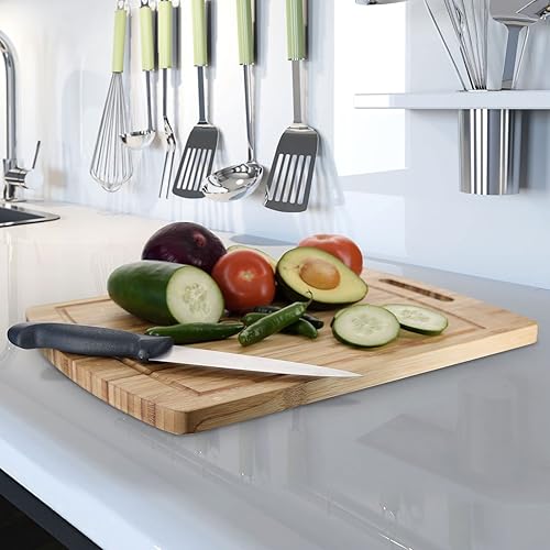 Miniatura 7 de Tabla de cortar de bambú para cocina con ranura para jugos, tabla gruesa de madera para cortar verduras, frutas, carne, quesos y más (clásica)