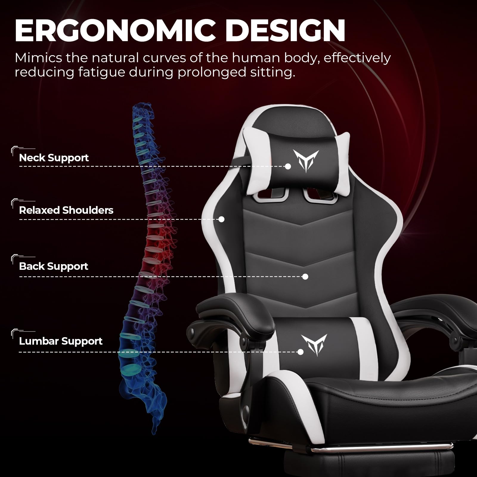 GTPLAYER Silla de Gaming Ergonómica de Oficina, Silla de Juego con Reposapiés, Reposacabezas y Soporte Lumbar Ajustables, Sillón Gamer, Blanco