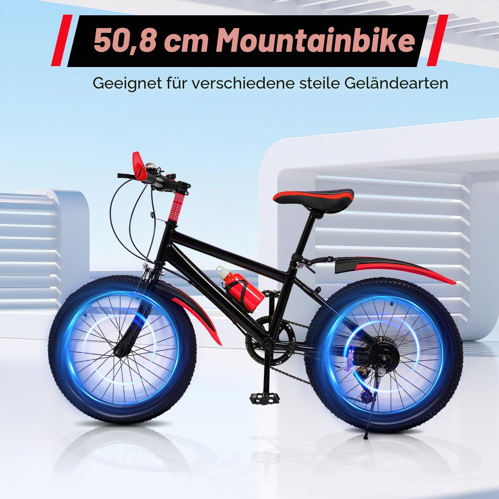 20 Zoll Mountainbike, 7-Gang Fahrrad Kohlenstoffstahl Rahmen, Höhenverstellbar mit Klemmbremse und Haltebremse, Fahrräder mit Wasserbecher-Halter und Kompass-Glocke für Sport Pendeln