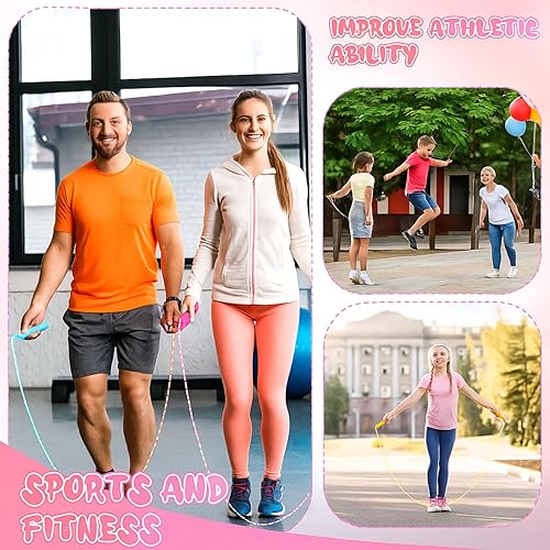 Miniatura 6 de Aoriher 80 cuerdas de saltar a granel para niños de 7.22 pies, cuerda de saltar a rayas ajustables para ejercicio al aire libre, equipo de fitness