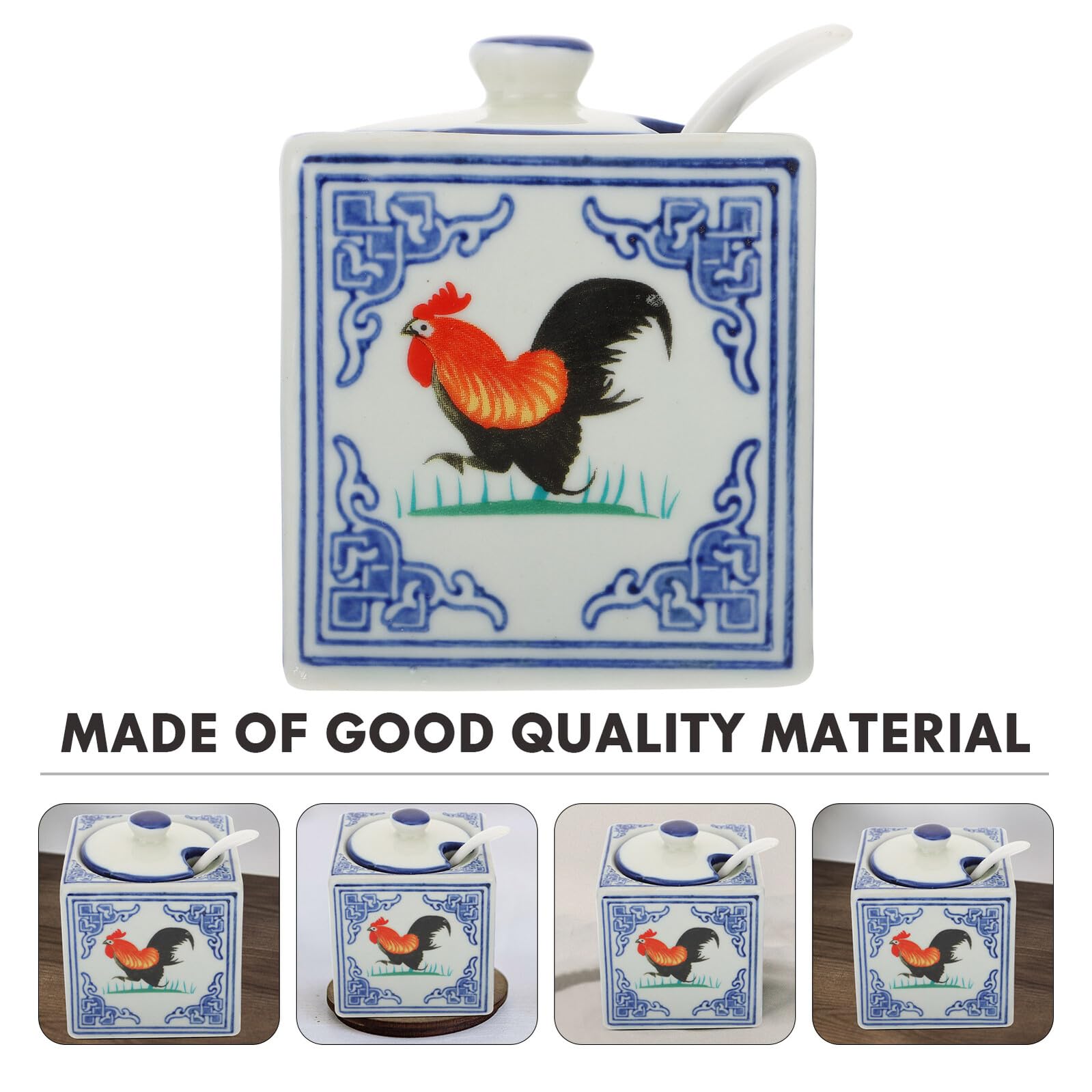 Pot à Sel Céramique Coq Décoratif Récipient Compact pour Cuisine Accessoire Pratique sans Couvercle Matériau Sain et Écologique Rangement Condiment pour Usage Domestique
