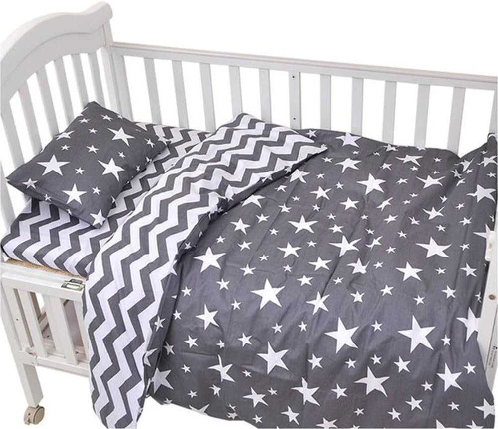 CC Shop Lovely Baby Toddler Flat Bed Sheet Not Fitted Sheet, Pillowcase, Quilt Cover No Comforter, 3pcs Crib Bedding Set (Gray Star & Stripe)
