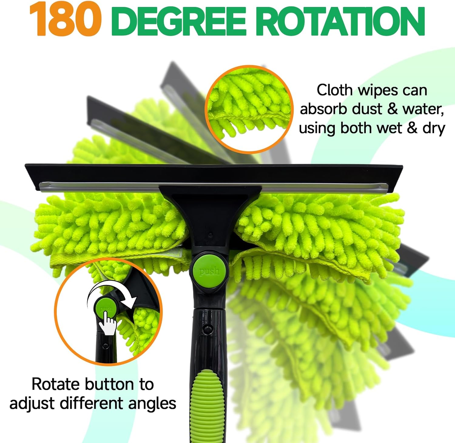 Professional 152" Window Squeegee Cleaner Tool with Extension Pole, 2-in-1 Squeegee for Window Cleaning Kit with Scrubber and Rotating Head, Window Cleaner for Car, Sliding Door, Shower Glass Door
