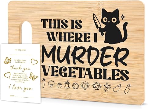 Funny Black Cat Bamboo Cutting Board, This Is Where I Murder Vegetable Cutting Board, Housewarming Birthday Gifts for Cat Lovers Friends, Chopping Boards for Kitchen Decor -015