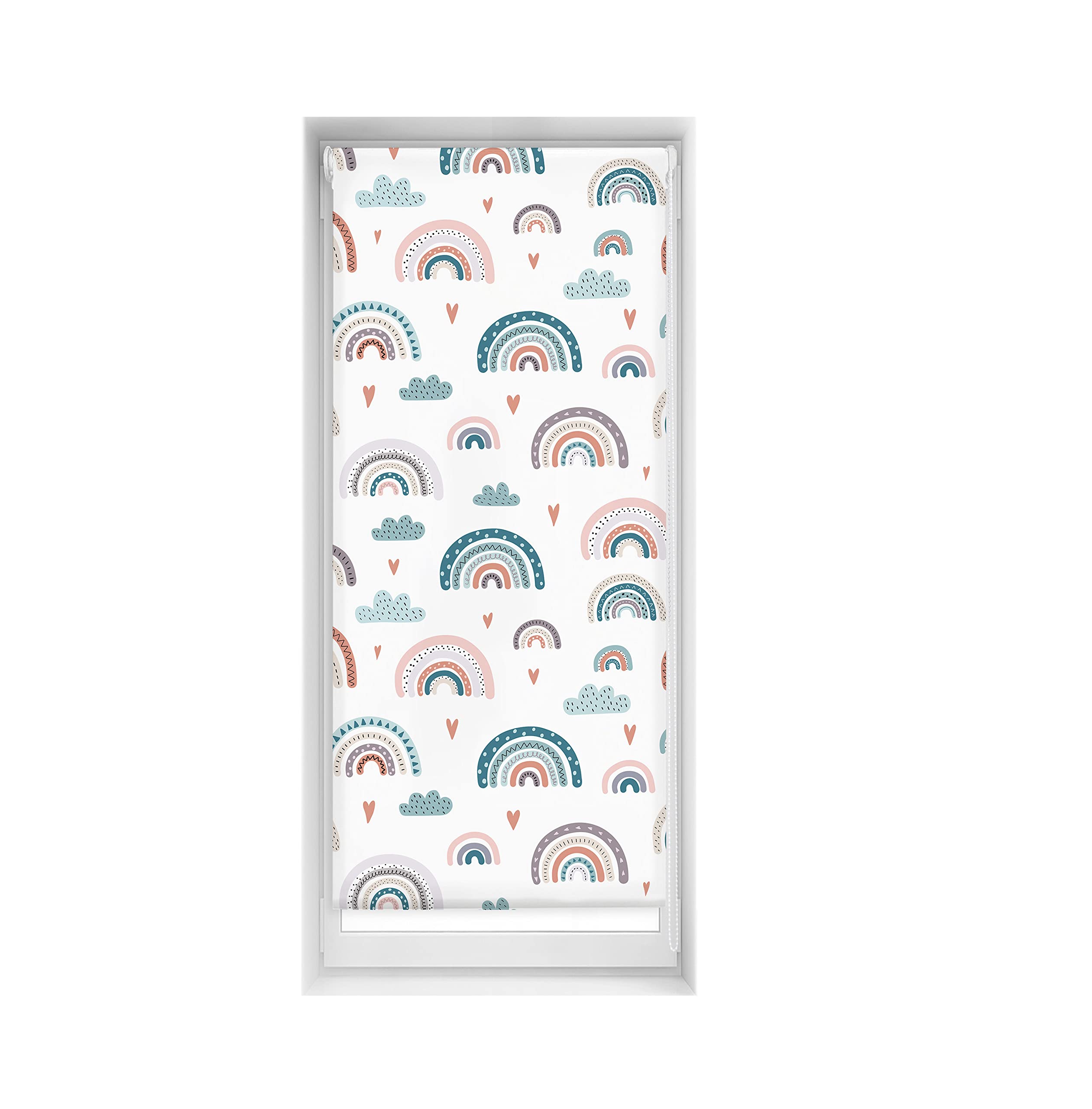 Blindecor Easy Roller Blind, No Drilling Required, Printed, Translucent, Digital Print, Rainbow Colours, Blue, 65 x 150 cm (width x height), Fabric Size 62 x 145 cm, Easyfix Relax Print