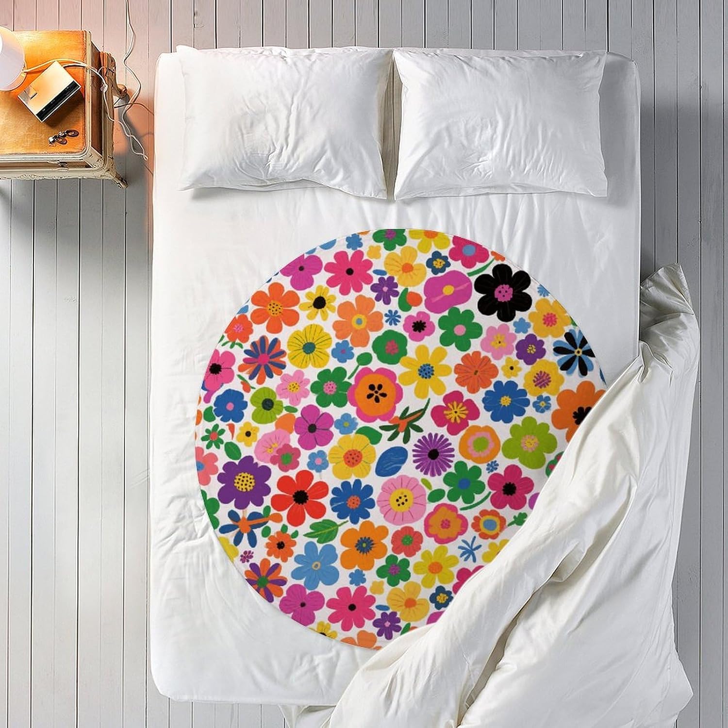 Floral Print Throw Blanket Round Beach Towel | 59.1 Inch Circular Flannel blanket Large Soft Beach Blanket Lightweight Foldable Beach Towel Throw for Daily Leisure Use