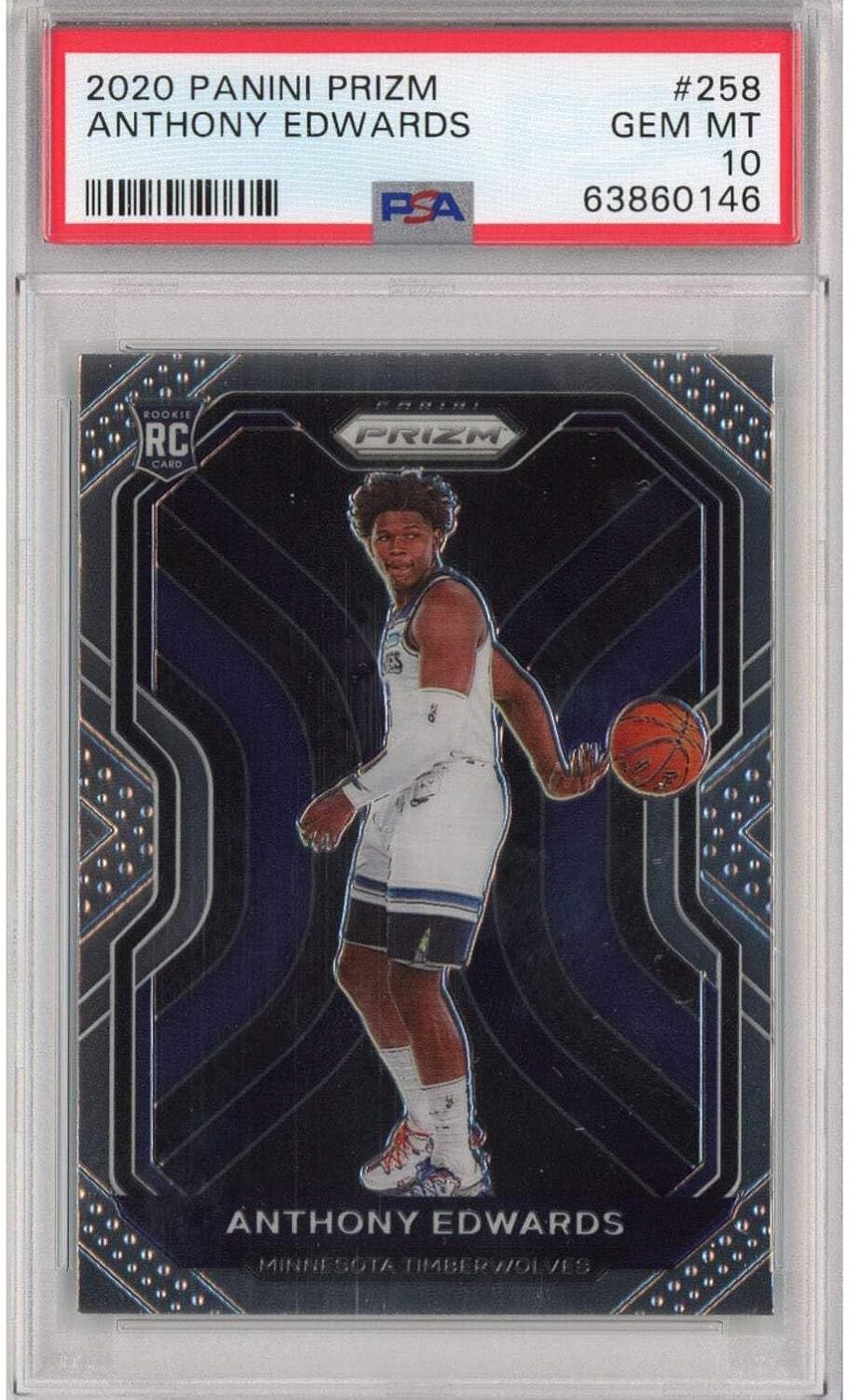 Graded 2020-21 Panini Prizm Anthony Edwards #258 Rookie RC Basketball Card PSA 10 Gem Mint