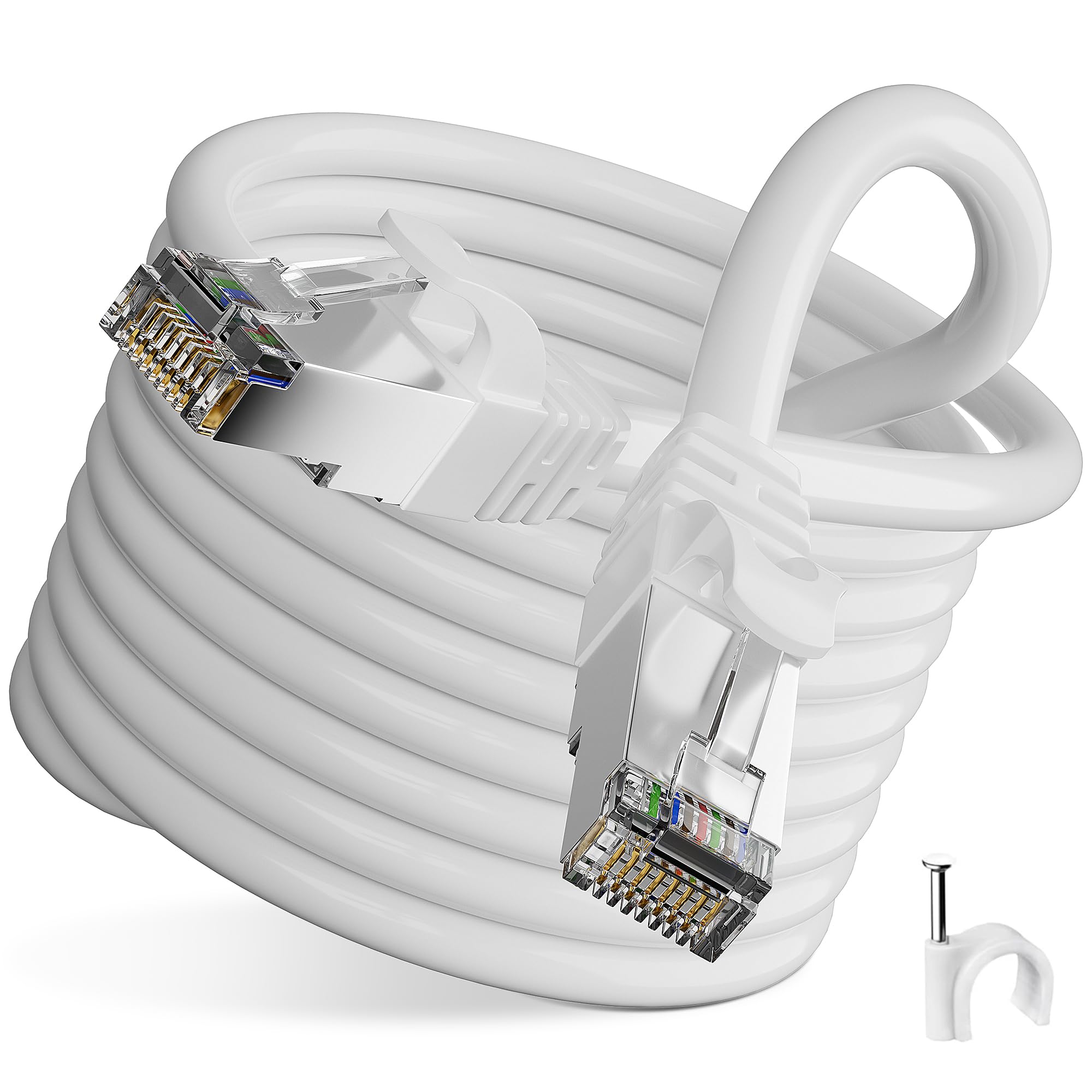 MEIPEK Câble Ethernet Cat 6 de 30,5 m, pour extérieur et intérieur, câble réseau Internet Cat 6 blindé FTP 23 AWG, très résistant, haut débit, enfouissement direct, POE, imperméable, résistant aux UV
