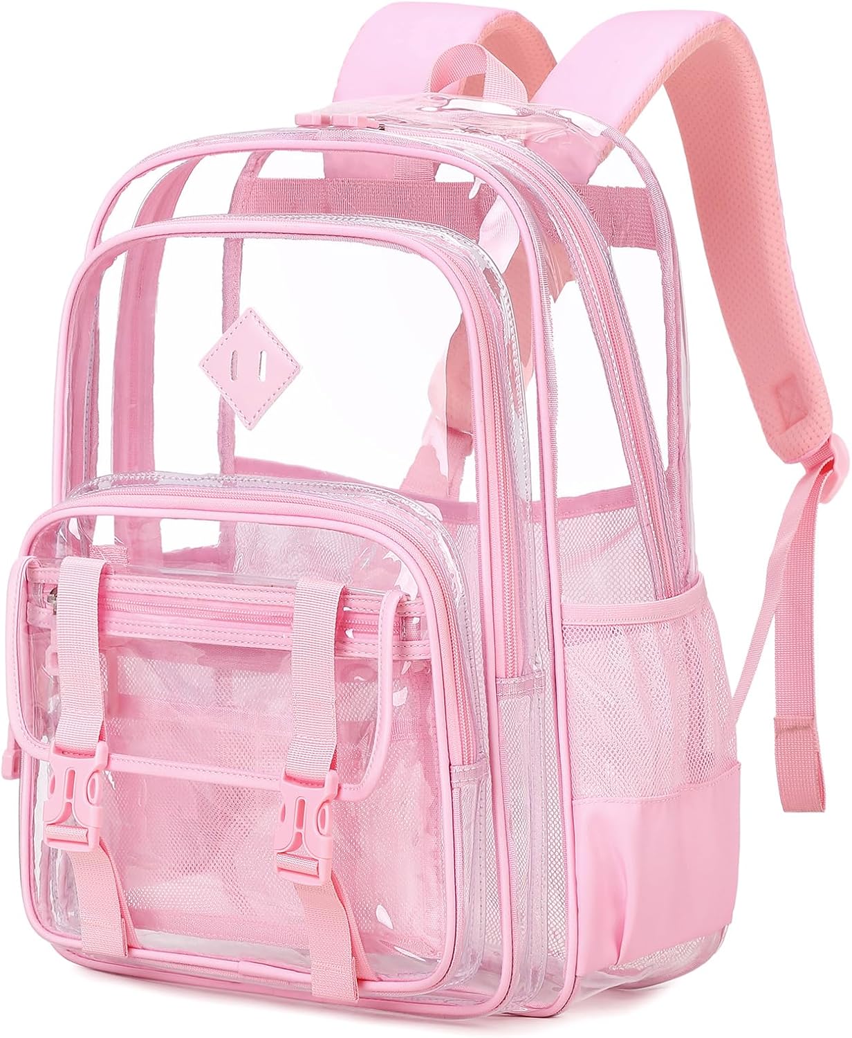 Large Clear Backpacks for School Heavy Duty Transparent Backpack for Stadium Event See through Bookbag for Girls Women Thick PVC Back Pack, Pink - Image 9