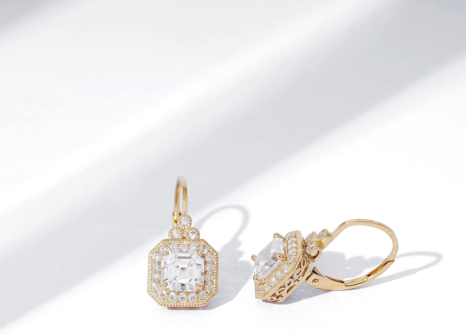 Amazon Collection Platinum or Gold-Plated Sterling Silver Infinite Elements Zirconia Asscher-Cut Antique Drop Earrings - Image 5